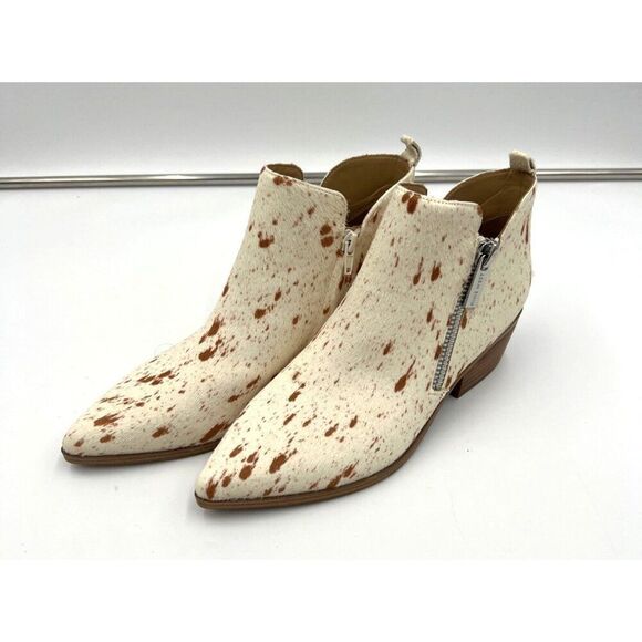 Nine West Womens Ankle Booties 9.5 M Cow Fur White Brown Side Zipper - Picture 1 of 12